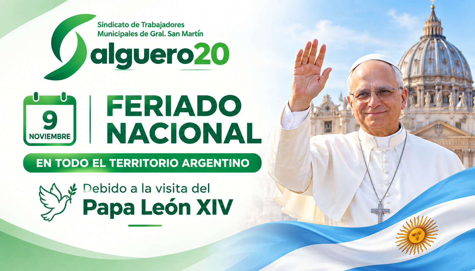 Feriado por la visita del Papa León XIV
